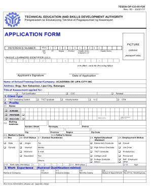 tesda online application form|APPLICATION FORM .